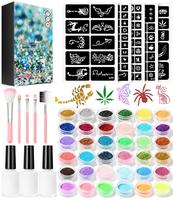 Glitter Tattoo Kit - 30 Colors Temporary Body Glitter, 3 Glitter Glue, 5 Sheets Tattoos Stencil, 5 Makeup Brushes, 6 Fluoresc...