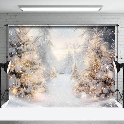 Aperturee Snowy Field Trees Light Winter Photography Backdrop - Aperturee