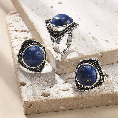 Natural Lapis Lazuli Adjustable Rings