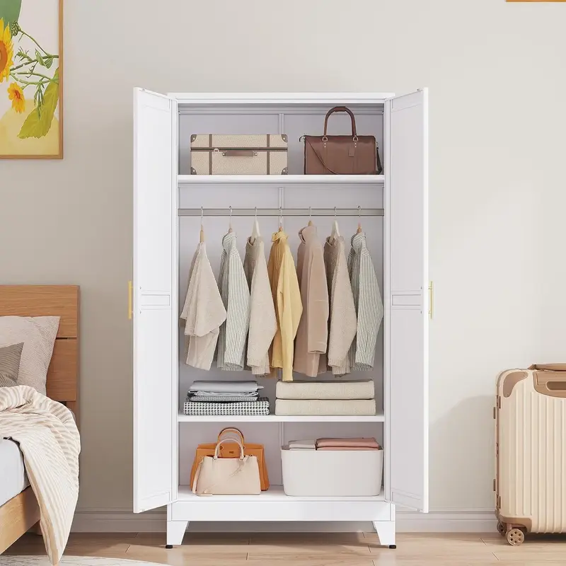 Metal Wardrobe Cabinet with Hanging Rod, 71\