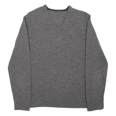 HACKETT LONDON Mens Jumper Grey V-Neck Tight Knit Wool M