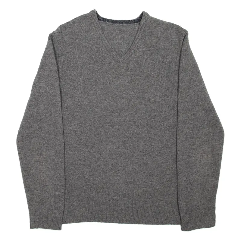 HACKETT LONDON Mens Jumper Grey V-Neck Tight Knit Wool M