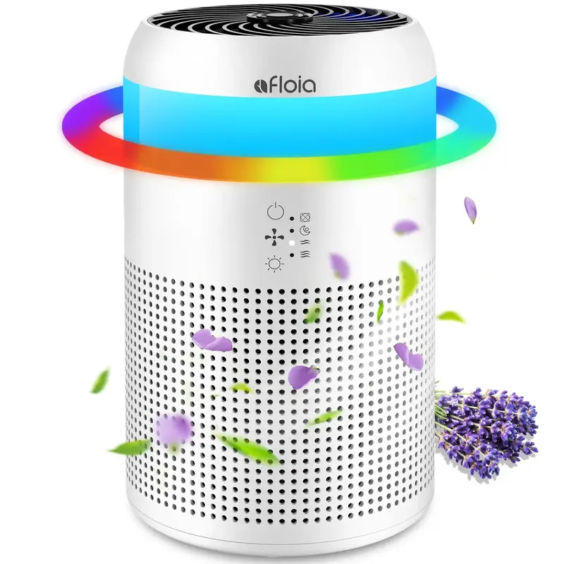 Afloia Demi Mini Air Purifiers for Bedroom with 7 Colors Light & Fragrance Sponge for Home Office Living Room, Small Desktop ...