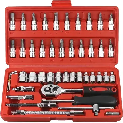 46-Piece 1/4-inch Screwdriver Drive Socket & Bit Set Combination with Reversible Ratchet Wrench Tools Kit for Auto Repairing ...