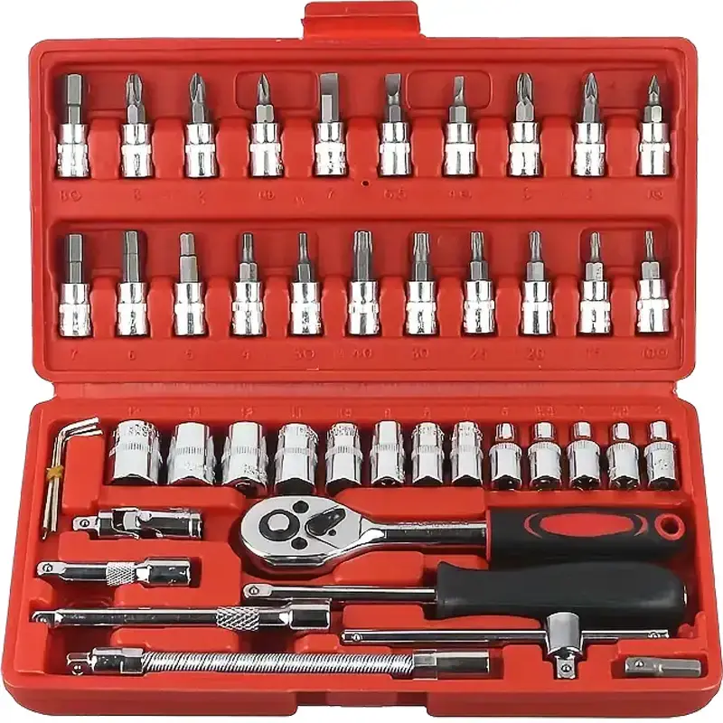 46-Piece 1/4-inch Screwdriver Drive Socket & Bit Set Combination with Reversible Ratchet Wrench Tools Kit for Auto Repairing ...