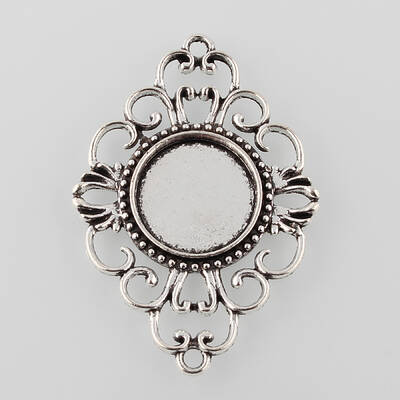 Antique Silver Tibetan Style Alloy Filigree Rhombus Cabochon Connector Settings