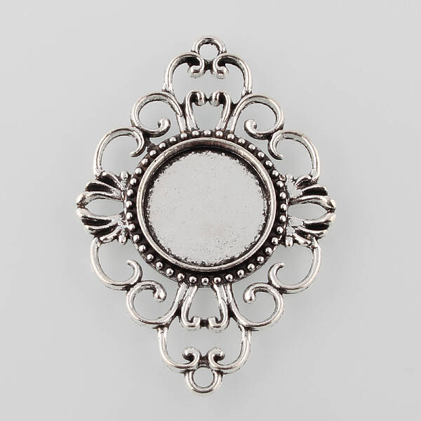 Antique Silver Tibetan Style Alloy Filigree Rhombus Cabochon Connector Settings