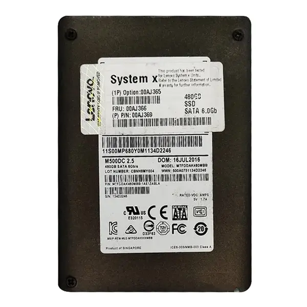 00AJ369 Lenovo 480GB Multi-Level Cell SATA 6Gb/s Hot-Swappable 2.5-Inch Solid State Drive