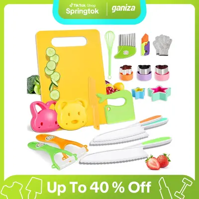 #Springtok#Ganiza Kids Knife Set for Real Cooking, Montessori Toddlers Kitchen Tools with Cutting Board, Crinkle, Sandwich Cu...