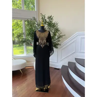 Black Beaded Kuftan Maxi Dress