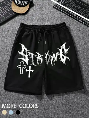 Men's Letter Print Drawstring Waist Shorts, Casual Pocket Elastic Waist Shorts for Summer, Mens Streetwear Clothing, Menswea...