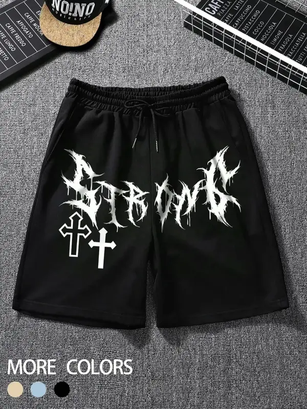 Men's Letter Print Drawstring Waist Shorts, Casual Pocket Elastic Waist Shorts for Summer, Mens Streetwear Clothing, Menswea...