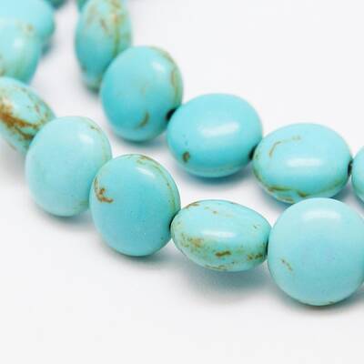 Flat Round Synthetic Turquoise Beads Strands