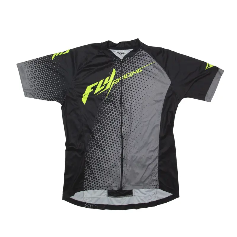 FLY RACING Full Zip Cycling Shirt Jersey Black Short Sleeve Mens M