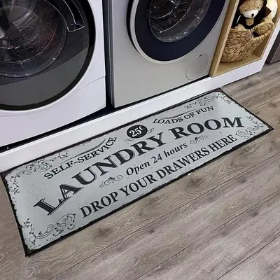 Letter Pattern Laundry Room Rug, Non-slip Kitchen Mat, Soft Absorbent Bath Mat, Home Decor Rectangle Area Rug, Decorative Mat...