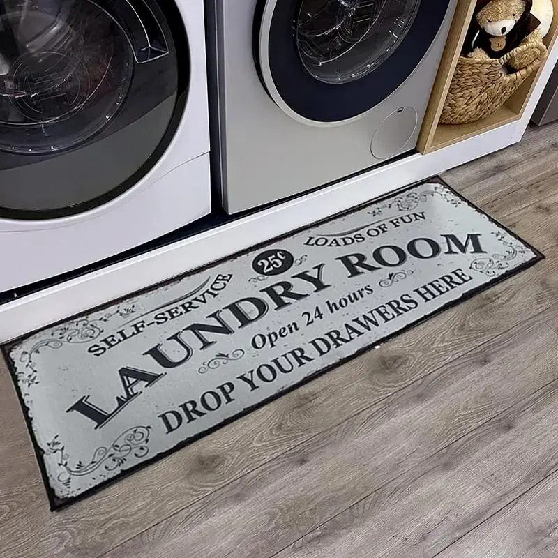 Letter Pattern Laundry Room Rug, Non-slip Kitchen Mat, Soft Absorbent Bath Mat, Home Decor Rectangle Area Rug, Decorative Mat...