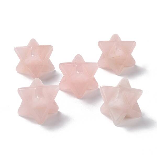 Natural Rose Quartz Sculpture Healing Crystal Merkaba Star Ornament