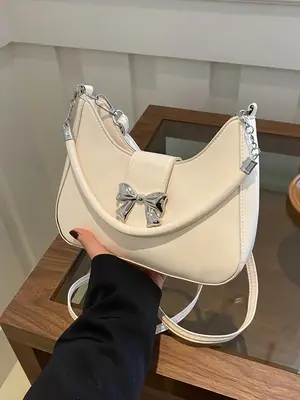 Women's Bow Decorated Shoulder Bag, Crossbody Bag for Women, Shoulder Purse, Purses Crossbody Bags, Designer Solid Color Shou...