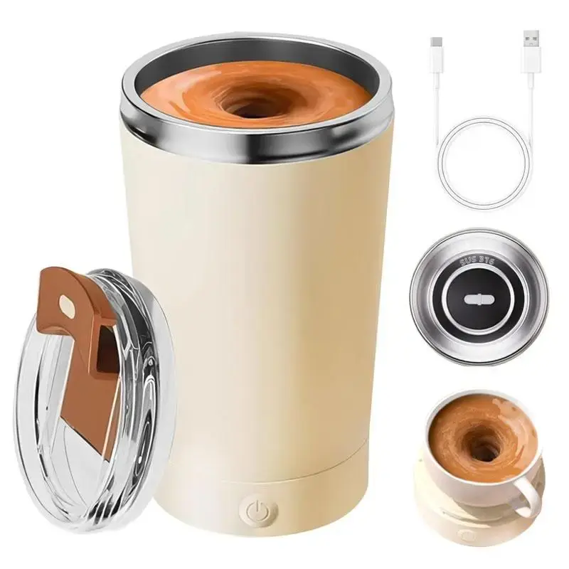 Electric Self-stirring Mug, 1 Count Rechargeable Automatic Stirring Coffee Cup, Rotatable Stainless Steel Electric Mixing Cup...