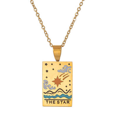 Stainless Steel Enamel Tarot Rectangle Pendant Necklaces