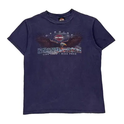 Harley Davidson Graphic T-Shirt - Large Navy Cotton