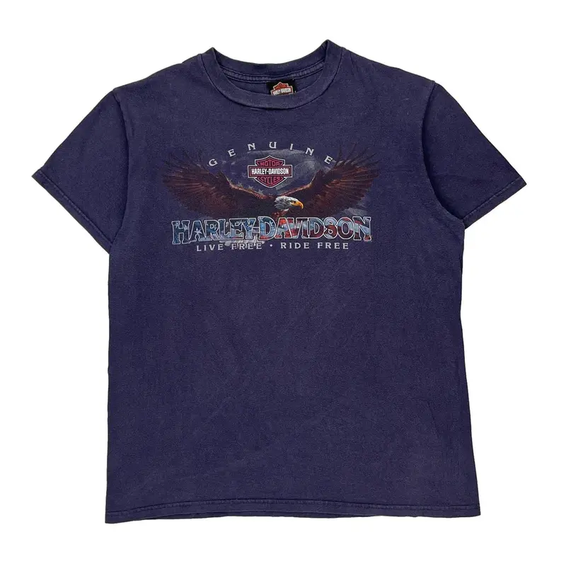 Harley Davidson Graphic T-Shirt - Large Navy Cotton