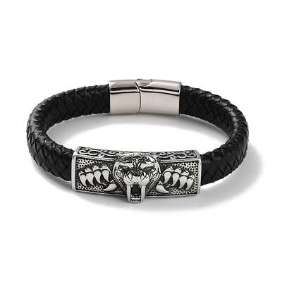 Men's Braided Black PU Leather Cord Bracelets