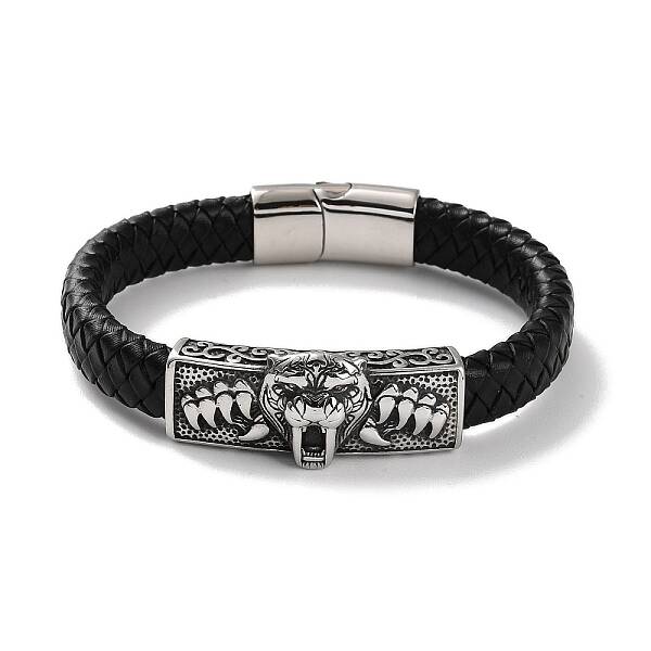 Men's Braided Black PU Leather Cord Bracelets
