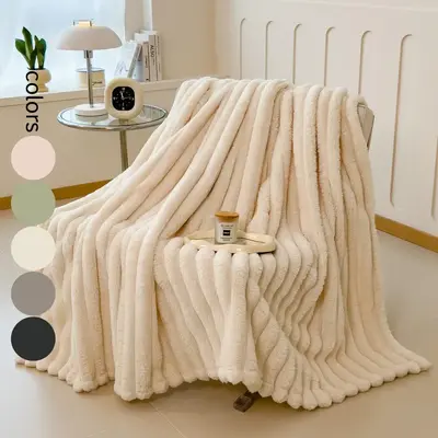 Solid Color Fluffy Blanket, Soft Comfortable Warm Throw Blanket, Bedroom Accessories, Air-conditioned Room Blanket, Soft Ligh...