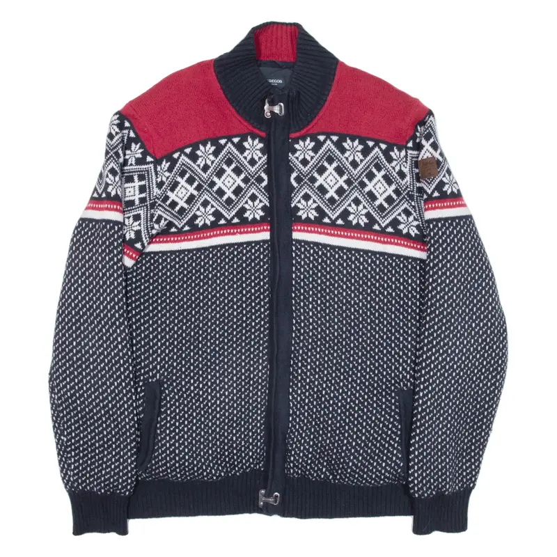 MCGREGOR Quilted Lined Festive Knit Coat Blue Fair Isle Mens 2XL
