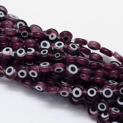 Handmade Evil Eye Lampwork Flat Round Bead Strands