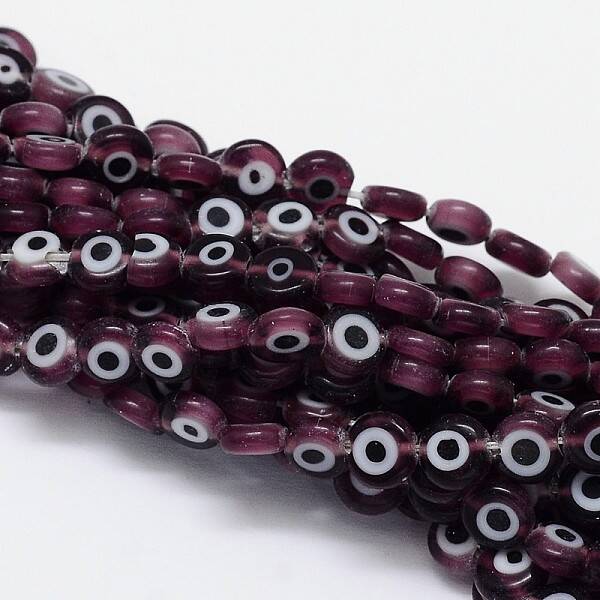 Handmade Evil Eye Lampwork Flat Round Bead Strands