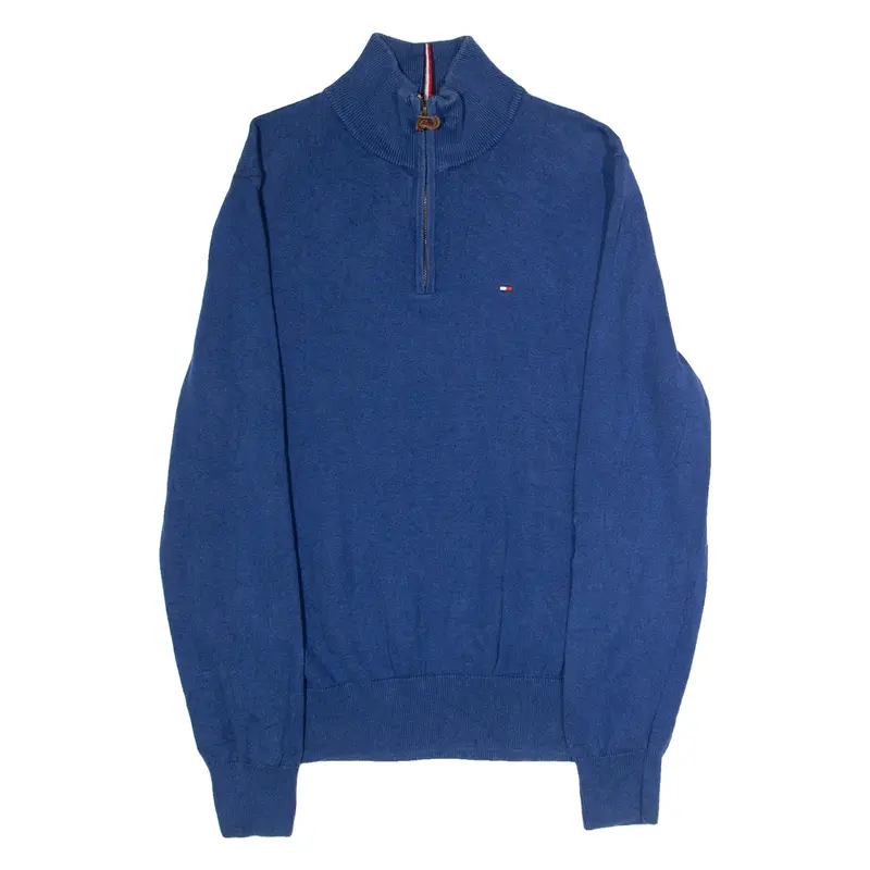 TOMMY HILFIGER Mens Jumper Blue 1/4 Zip Tight Knit M
