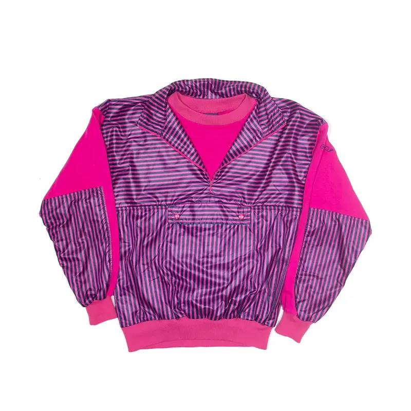 GOLDEN CUP 1/4 Zip Pullover Jacket Pink 90s Striped Womens S