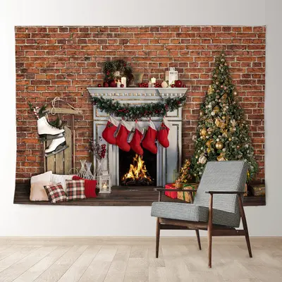 Aperturee Warm Fireplace Stock Merry Christmas Backdrop