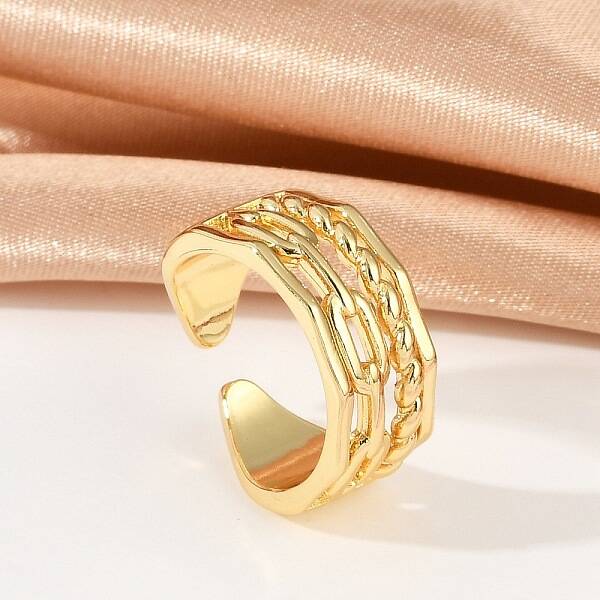 Oval Chain Brass Open Cuff Rings for Unisex