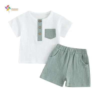 Baby Boy Summer Outfits Henley Shirt Soft Pocket Short Sleeve Tops & Shorts Sets Infant 3 6 12 18 Months 2T Clothes