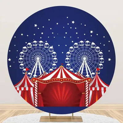 Red Blue Night Star Circus Tent Round Party Backdrop - Aperturee