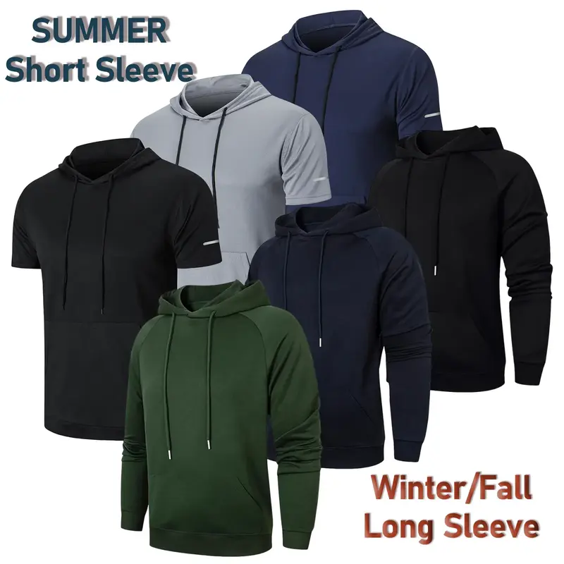 【Purchase One Size Large】 Men's 3 Pack Fashion Athletic Hoodies Shirts Short/Long Sleeve Sport Sweatshirt Moisture Wickin...