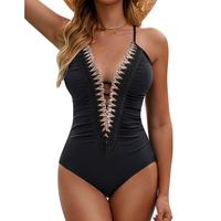 BMJL Plunge Color Block Swimwear Women's Sexy One Piece Ruched Tummy Control Swimsuit Outdoorfun FathersDayGift Curves Fashio...