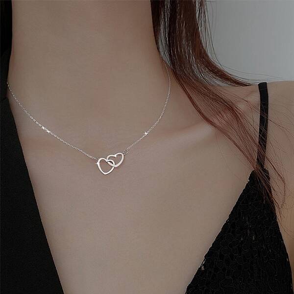 201 Stainless Steel Interlocking Heart Pendant Necklaces for Women