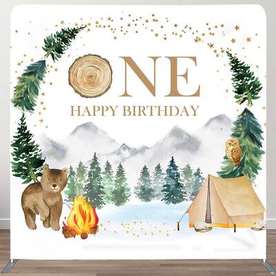 Aperturee Forest Bear Camping 1St Birthday Pillow Case Backdrop | Backdrop For Birthday Party | Happy Birthday Backdrop | Bir...
