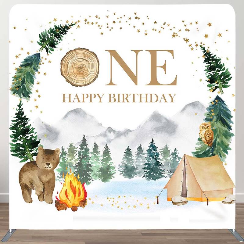 Aperturee Forest Bear Camping 1St Birthday Pillow Case Backdrop | Backdrop For Birthday Party | Happy Birthday Backdrop | Bir...
