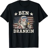 100% Cotton Short Sleeves T-shirts Ben Drankin 4th of July Benjamin Franklin Men Women USA Flag