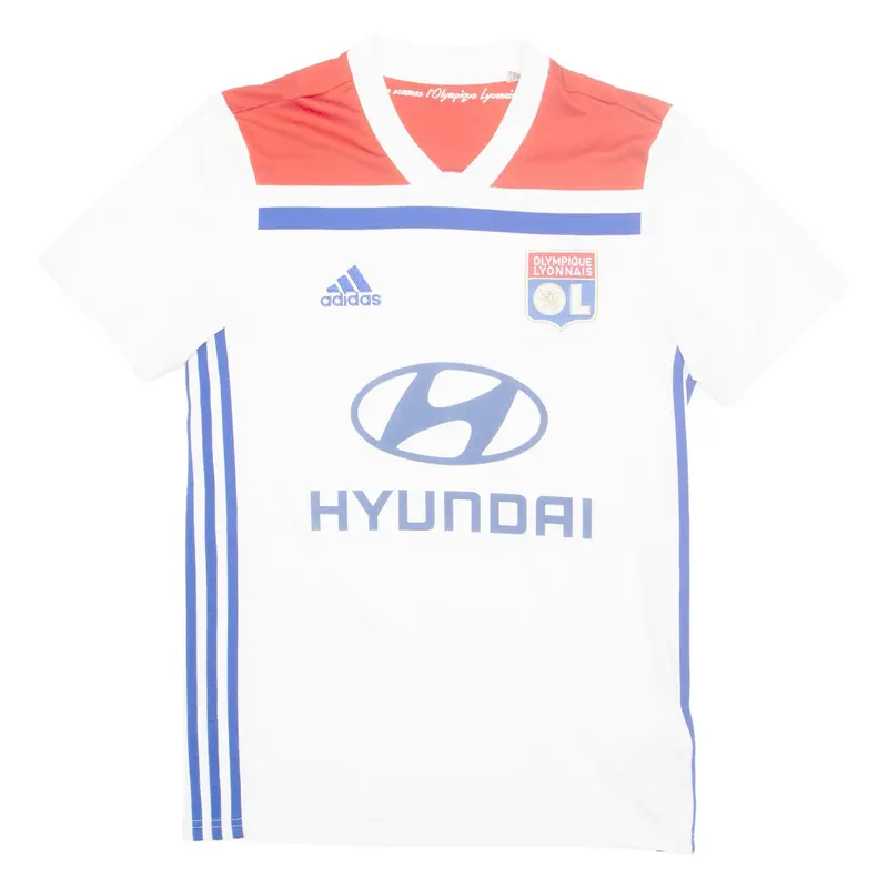 ADIDAS Olympique Lyonnais Mens Football Shirt Jersey White V-Neck S