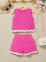 Two-piece Set Girl's Colorblock Ribbed Tank Top & Shorts Set, Casual Cute Sleeveless Top & Shorts for Summer, Kids Clothes fo...