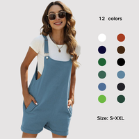 SCUSTY Cotton Linen Short Overalls Casual Summer Bib Shorts Rompers with Pockets