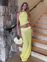 Women's Solid Color Cover Up Set, Sheer  Cover Up Tank Top & Skirt Set, Ladies Beach Holiday Vacation Swimwear