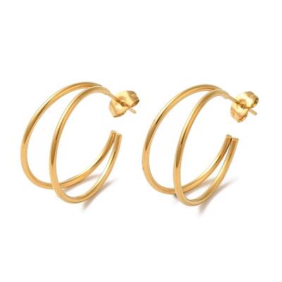 Ion Plating(IP) 304 Stainless Steel Moon Stud Earrings for Women