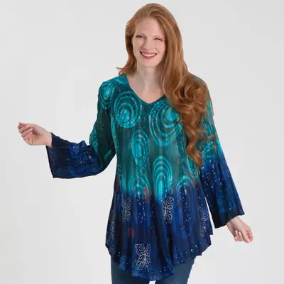 Swirls Of the Sea Long Sleeve Tunic - 3X/4X